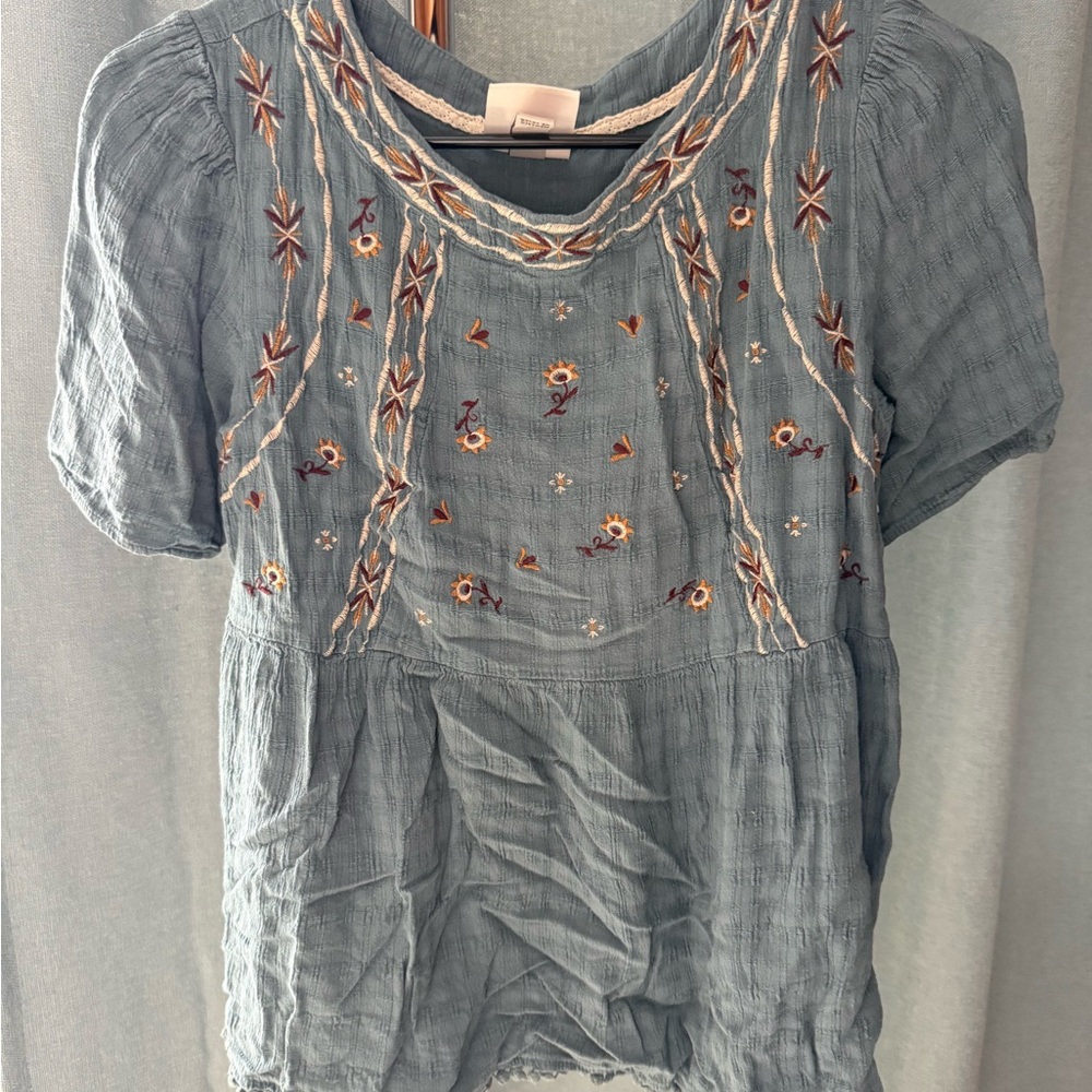 Knox Rose Embroidered Blue Blouse